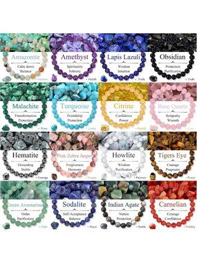16Pcs Natural Healing Crystal Bracelets for Women & Men | Chakra Energy Jewelry